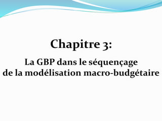 Chapitre 3:
La GBP dans le séquençage
de la modélisation macro-budgétaire
 