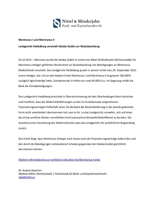 Montranus I Und Montranus Ii Auch Landgericht Heidelberg Verurteilt