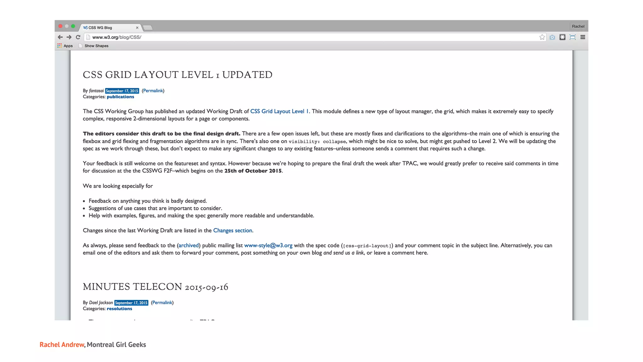 Rachel Andrew, Montreal Girl Geeks
 