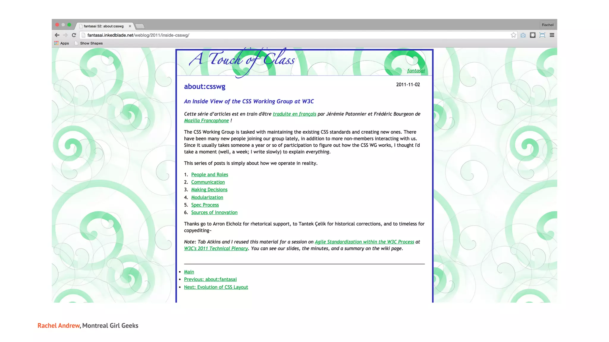 Rachel Andrew, Montreal Girl Geeks
 