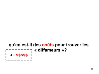 qu’en est-il des coûts pour trouver les
« diffameurs »?
77
3 - $$$$$
 
