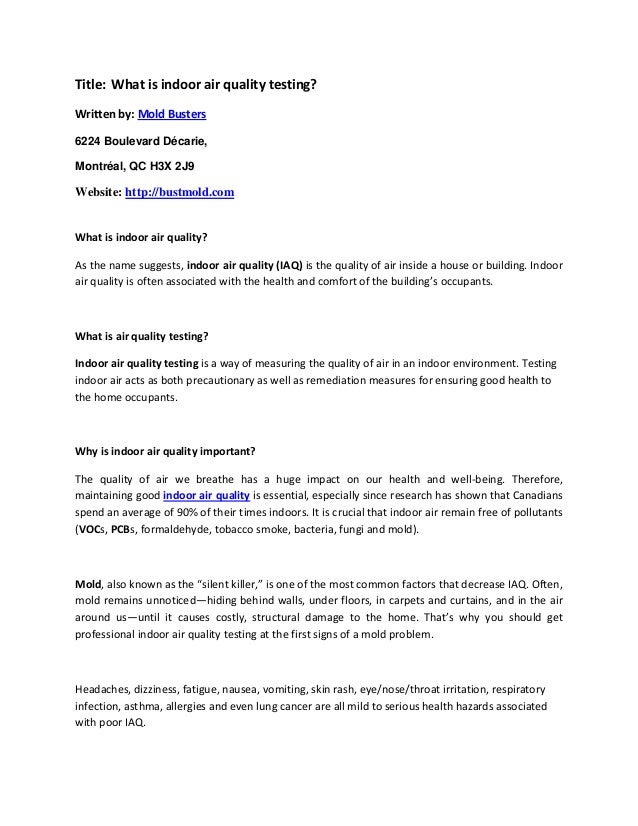 Montreal indoor air quality testing