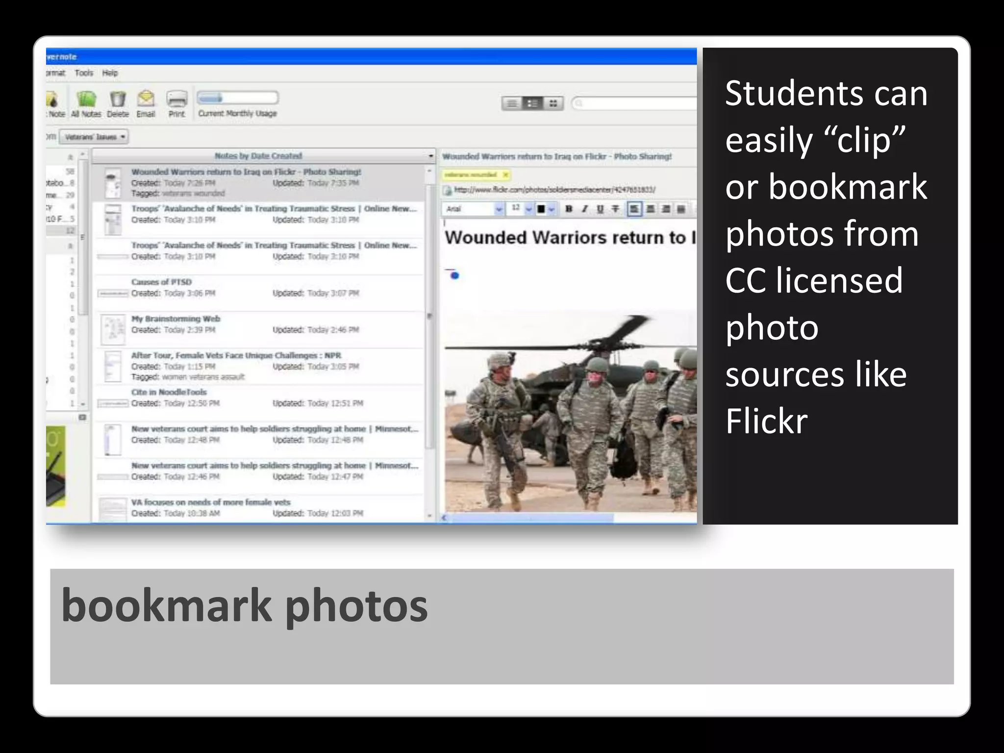 bookmark photosStudents can easily “clip” or bookmark photos from CC licensed photo sources like Flickr