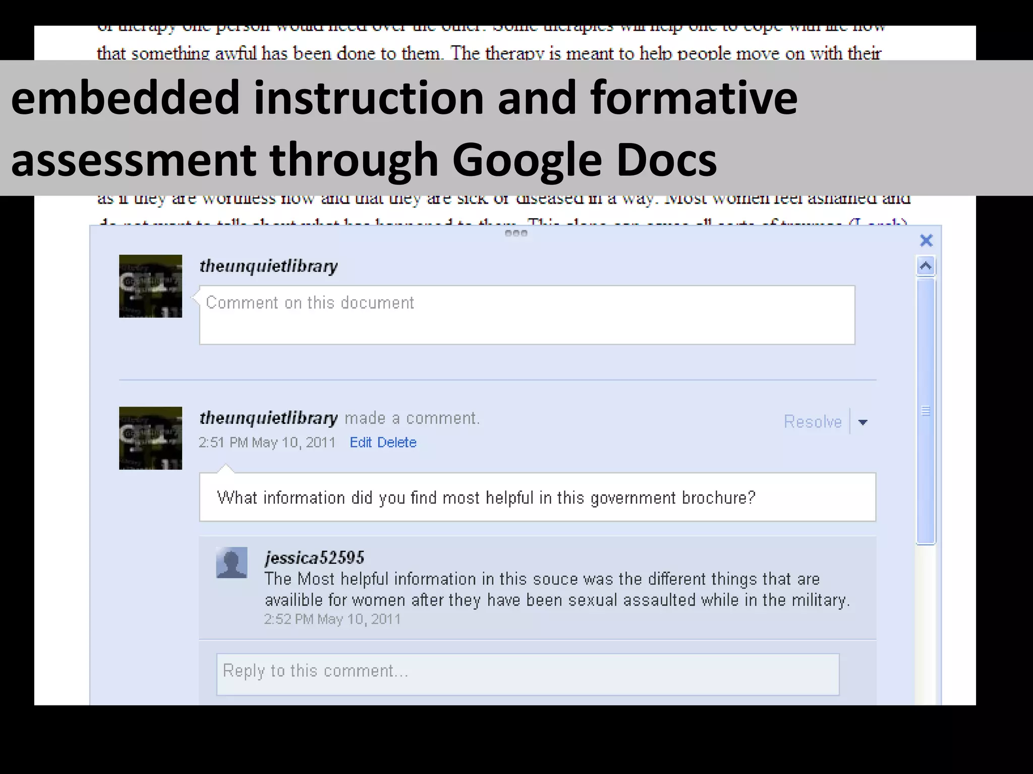 embedded instruction and formative assessment through Google Docs