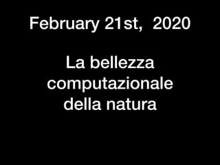 February 21st, 2020
La bellezza
computazionale  
della natura
 