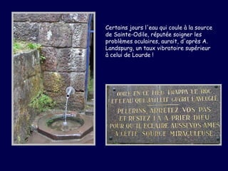 Certains jours l'eau qui coule à la source de Sainte-Odile, réputée soigner les problèmes oculaires, aurait, d'après A. Landspurg, un taux vibratoire supérieur à celui de Lourde !  