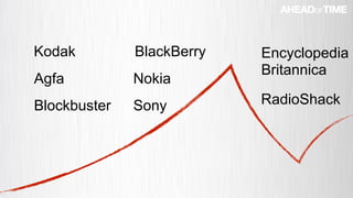 © 2016 Ahead of Time GmbHAhead of Time 53
Nokia
Kodak
Agfa
BlackBerry
Blockbuster
Encyclopedia
Britannica
Sony RadioShack
 