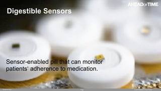 Page © 2015 Ahead of Time GmbHAhead of Time
72
Digestible Sensors
Sensor-enabled pill that can monitor
patients‘ adherence to medication.
 