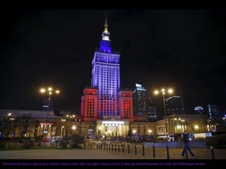 The Palace of Culture is lighted up in France's national colors after last night's attacks in Paris, in Warsaw, Poland November 14, 2015. REUTERS/Kacper Pempel
 