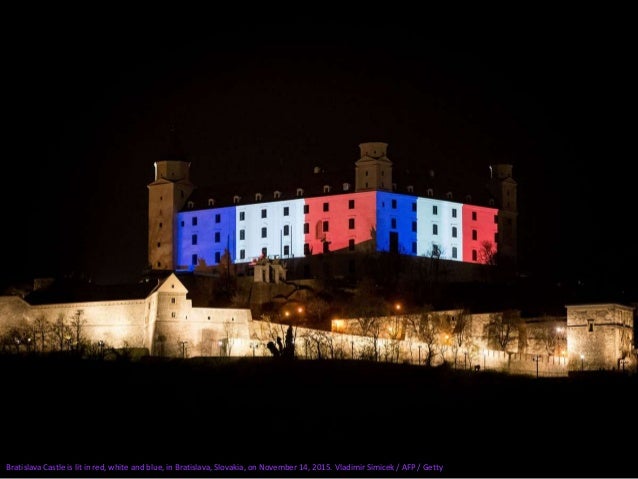 Following the attacks in Paris, blue lights, in a sequence of blue, white and red projections representing France's nation...