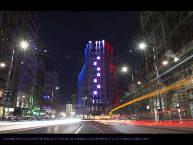 Long exposure of Podgorica's Millennium bridge illuminated with the colors of French flag in tribute of victims following ...