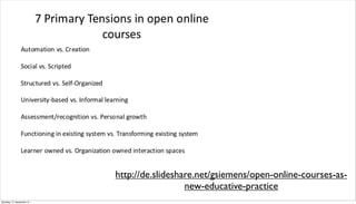 http://de.slideshare.net/gsiemens/open-online-courses-as-
                                              new-educative-practice
Samstag, 15. September 12
 