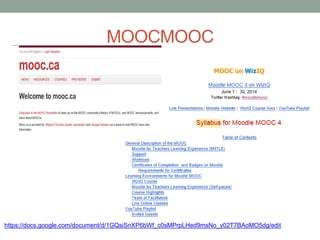 MOOCMOOC
https://docs.google.com/document/d/1GQsiSnXP6bWf_c0sMPrpLHed9msNo_y02T7BAoMO5dg/edit
 