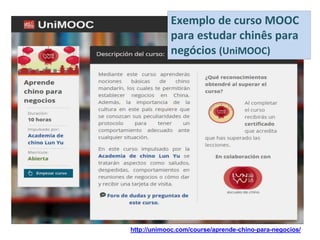 Exemplo de curso MOOC
para estudar chinês para
negócios (UniMOOC)
http://unimooc.com/course/aprende-chino-para-negocios/
 