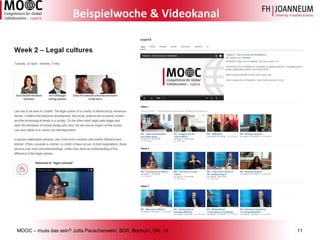MOOC –muss das sein? Jutta Pauschenwein, BDK, Bochum, Okt. 1411 
Beispielwoche & Videokanal  