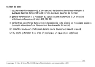 10
X. Lagrange, A. Pelov, G. Simon, TELECOM Bretagne, Mooc Introduction aux réseaux mobiles – 2014
Station de base
1) couv...