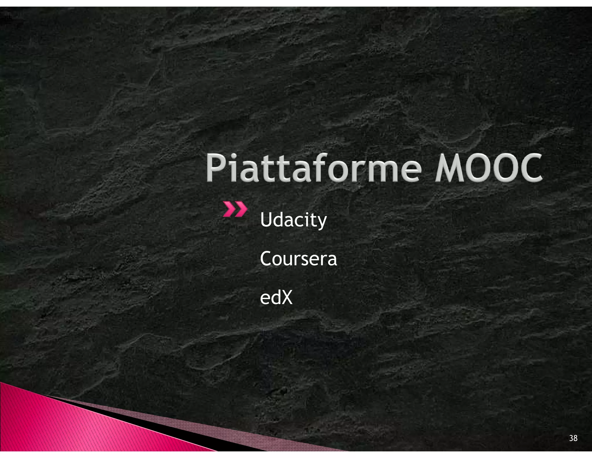 Udacity
Coursera
edX




           38
 