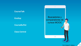 22
o CourseTalk
o Knollop
o CourseBuffet
o Class Central
Buscadores y
comparadores de
cursos MOOC
Prof. Wester R. Solano
 