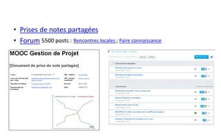 • Prises de notes partagées
• Forum 5500 posts : Rencontres locales ; Faire connaissance
 