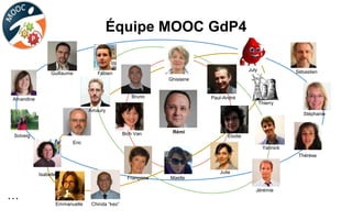 Équipe MOOC GdP
Rémi
Ghislaine
Bich Van
Paul-André
Élodie
Julie
Bruno
Françoise Maelle
…
Yannick
Fabien
Jérémie
Eric
Isabelle
July
Thierry
Chinda “keo”Emmanuelle
Sébastien
Stéphanie
Thérèse
Guillaume
Amandine
Solveig
Amaury
 