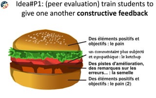 Idea#P1: (peer evaluation) train students to
give one another constructive feedback
 