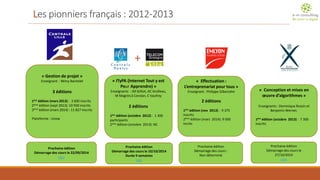 Les pionniers français : 2012-2013 
«Gestion de projet» 
Enseignant : Rémy Bachelet 
3 éditions 
1èreédition (mars 2013) :...