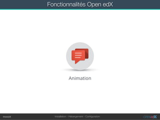 Installation - Hébergement - Conﬁgurationmoocit
Fonctionnalités Open edX
Animation
 