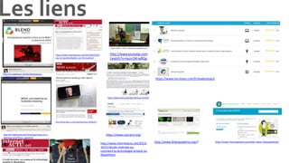 Les liens
https://www.coursera.org/
http://www.khanacademy.org/1
http://www.internetactu.net/2013/02/20/m
ooc-la-standardisation-ou-linnovation/
http://www.bbc.co.uk/news/business-24166247
http://fr.slideshare.net/christing/moocs-et-e-
learning-tunis?from_search=8
http://fr.slideshare.net/berthetjeanpier
re/blend-panel-mooc
http://mooc-francophone.com/liste-mooc-francophones/
http://www.internetactu.net/2013/
10/21/lecole-inversee-ou-
comment-la-technologie-produit-sa-
disparition/
http://www.youtube.com
/watch?v=nyzn1W-wRQg
http://lebrunremy.be/WordPress/?p=629
https://www.my-mooc.com/fr/leaderboard
 