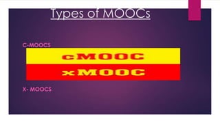 Types of MOOCs
C-MOOCS

X- MOOCS

 