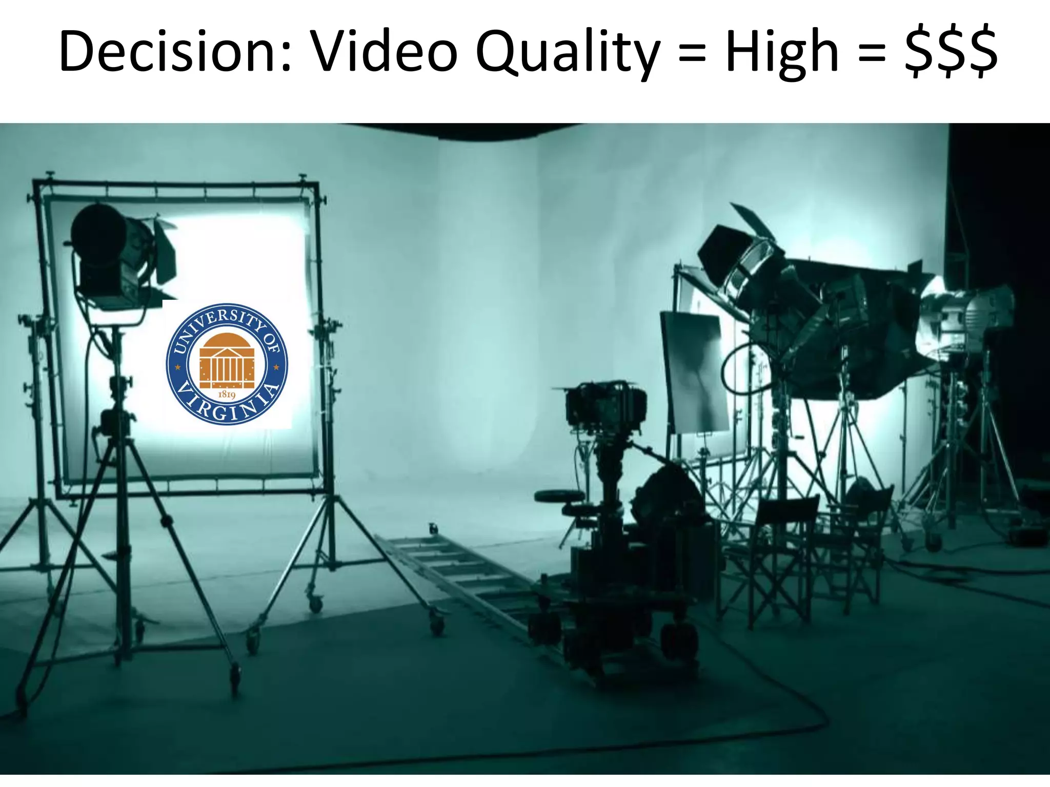 Decision: Video Quality = High = $$$
 