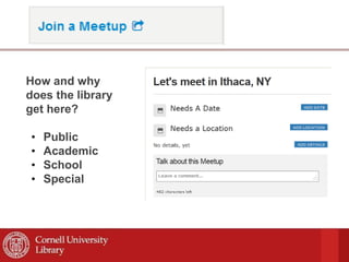 How and why
does the library
get here?
• Public
• Academic
• School
• Special
 