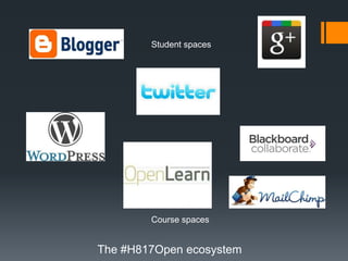 Student spaces




        Course spaces


The #H817Open ecosystem
 
