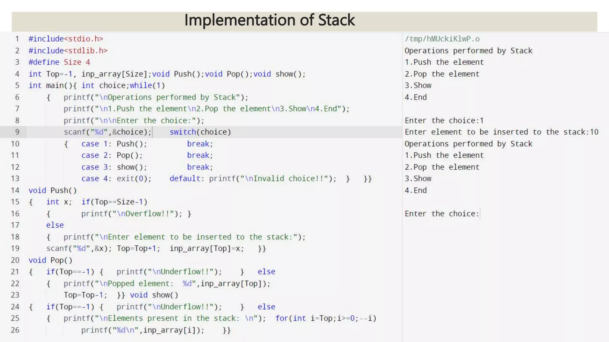 Implementation of Stack
 