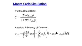 ? ?
? ?
?? ?
? ?
?
?
?
?
?
?
?
?
?
?
?
?
? d
d
l
r
n
r
D
N
j
j
j
abs ?
?
? exp
1
exp
.
1
3
?
?
?
?
??
?
?
?
abs
abs
A
A
T
C
?
?
1
Photon Count Rate:
Absolute Efficiency of Detector:
Monte Carlo Simulation
 