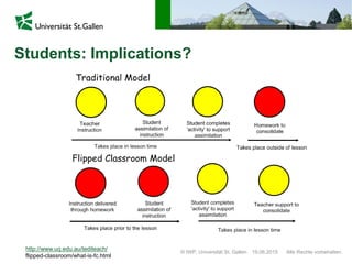 © IWP, Universität St. Gallen Alle Rechte vorbehalten.19.06.2015
Students: Implications?
http://www.uq.edu.au/tediteach/
flipped-classroom/what-is-fc.html
 