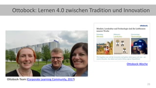28
Ottobock: Lernen 4.0 zwischen Tradition und Innovation
Ottobock-Team (Corporate Learning Community, 2017)
Ottobock-Woche
 