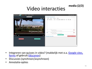 Assessment & certificatie (1/3)
• Welke certificatie is er mogelijk? (veiligheid?)
• Self-assessment opties: hoeveel keer mogen ze worden
genomen? Hoogste score?
• Staat het platform alternatieven toe (opladen
documenten en media gemaakt door deelnemers)?
Nieuwe documenten
lezen en begrijpen
Test scores: +85%
Deelnemen aan
discussies
42
 