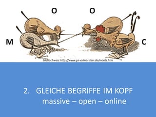 O

O

M

C
Bildnachweis: http://www.gs-volmarstein.de/moritz.htm

2. GLEICHE BEGRIFFE IM KOPF
massive – open – online

 