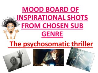 MOOD BOARD OF
  INSPIRATIONAL SHOTS
    FROM CHOSEN SUB
         GENRE
The psychosomatic thriller
 