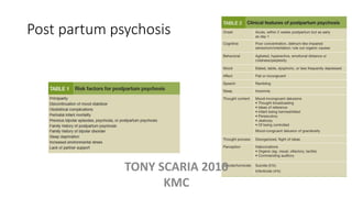Post partum psychosis
TONY SCARIA 2010
KMC
 