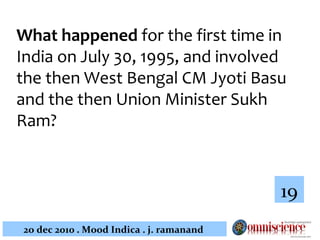 What happened  for the first time in India on July 30, 1995, and involved the then West Bengal CM Jyoti Basu and the then Union Minister Sukh Ram? 19 