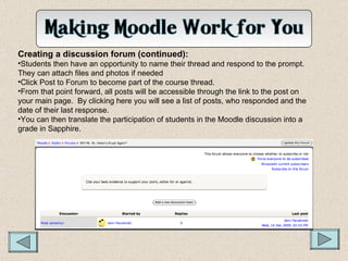 <ul><li>Creating a discussion forum (continued): </li></ul><ul><li>Students then have an opportunity to name their thread ...
