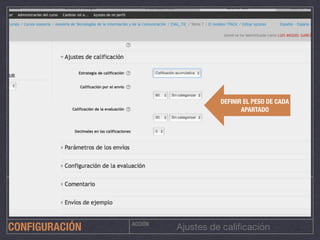 ACCIÓN
Ajustes de caliﬁcaciónCONFIGURACIÓN
DEFINIR EL PESO DE CADA
APARTADO
 