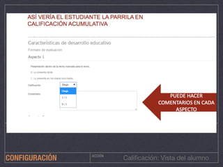 ACCIÓN
Caliﬁcación: Vista del alumnoCONFIGURACIÓN
 