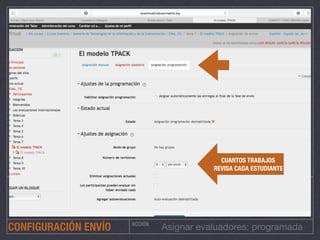 ACCIÓN
Asignar evaluadores: programadaCONFIGURACIÓN ENVÍO
CUANTOS TRABAJOS
REVISA CADA ESTUDIANTE
 