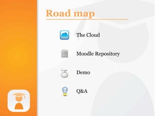 Road map

     The Cloud


     Moodle Repository


     Demo


     Q&A
 