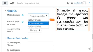 El modo sin grupo,
trabaja sin opciones
de grupo. Las
actividades son las
mismas para todos los
estudiantes.
 