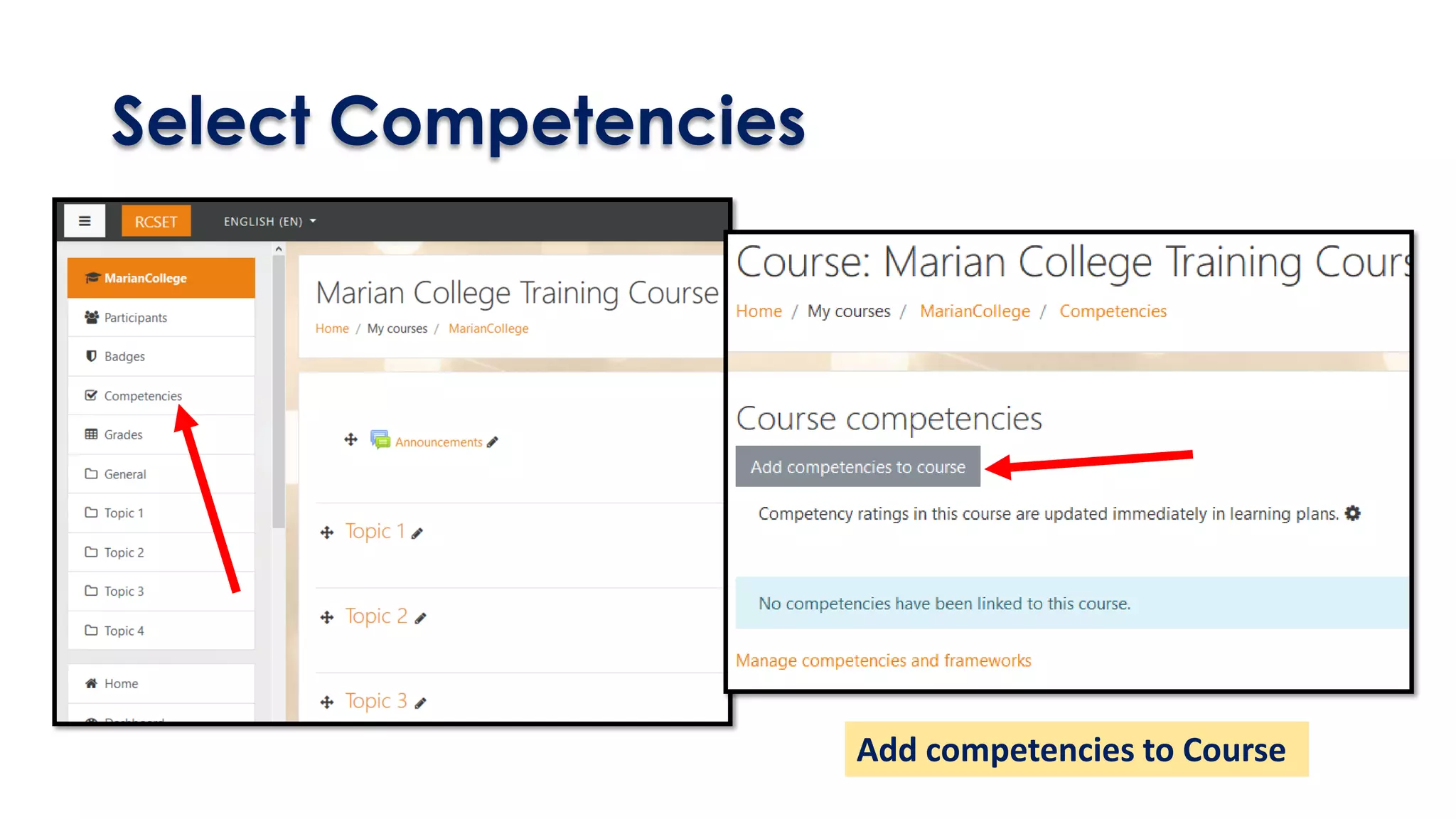 Select Competencies
Add competencies to Course
 