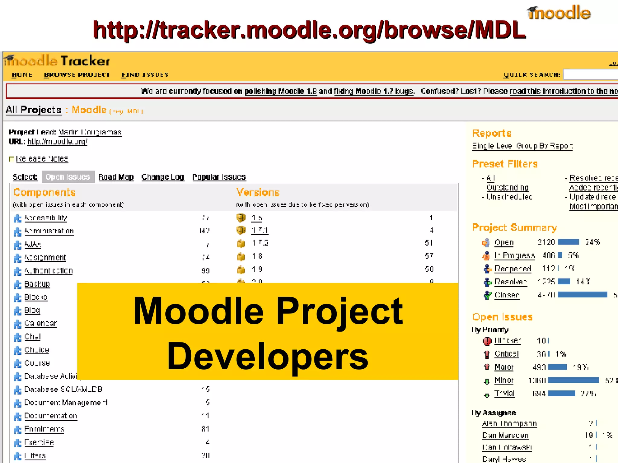 http://tracker.moodle.org/browse/MDL Moodle Project Developers 