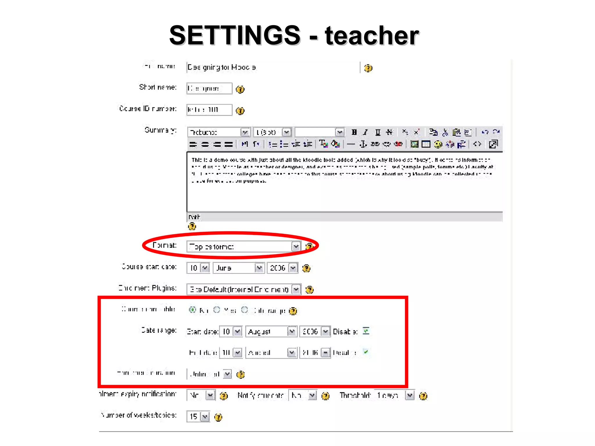 SETTINGS - teacher  